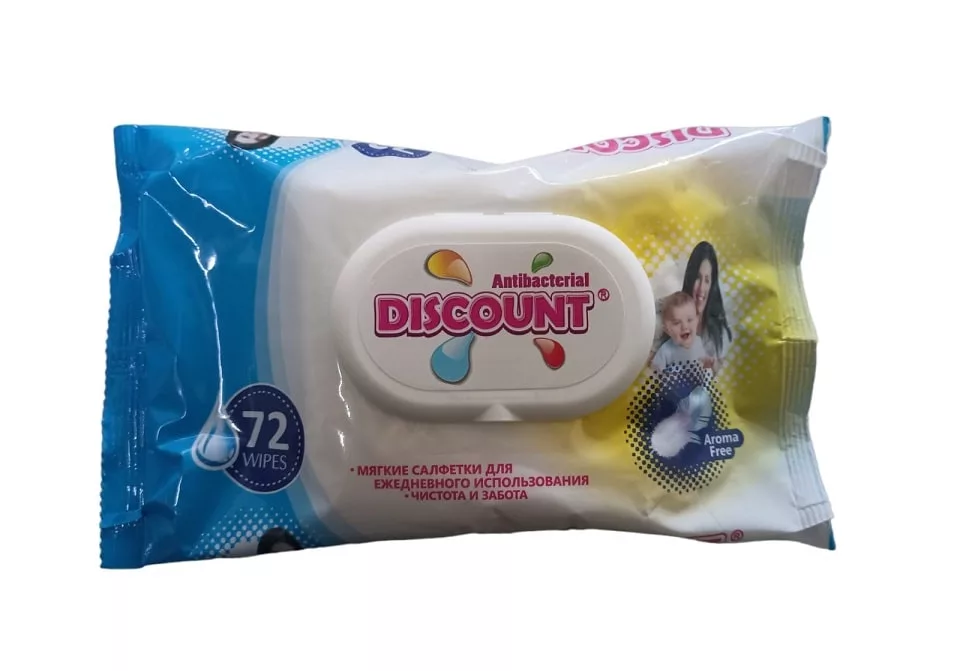 Влажные салфетки "Discount" с клапаном (72 шт) Влажные салфетки "Discount" с клапаном (72 шт)