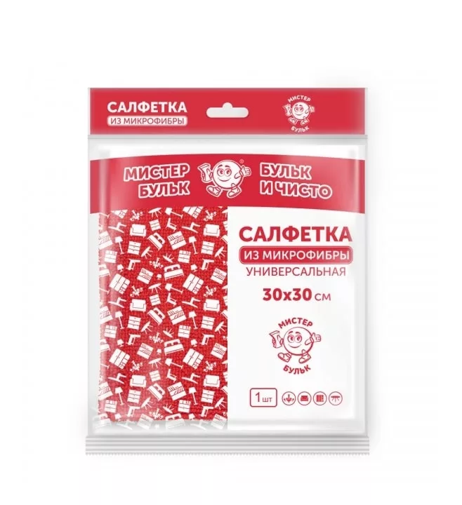Салфетка микрофибра 30*30 см "Мистер БУЛЬК" Салфетка микрофибра 30*30 см "Мистер БУЛЬК"