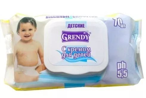 Влажные салфетки "Grendy" детские (70 шт) Влажные салфетки "Grendy" детские (70 шт)