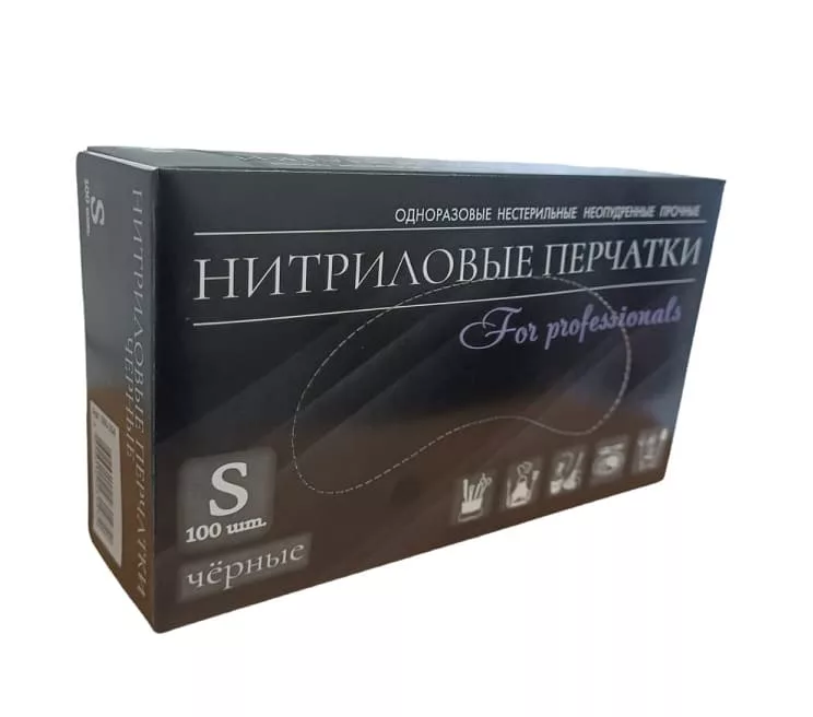 Перчатки нитриловые неопудренные, S, 100 шт Черные Перчатки нитриловые неопудренные, S, 100 шт Черные